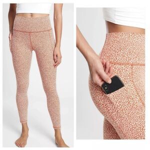 Athleta Rust Cheetah Print Salutation Stash Textured 7/8 Pocket Leggings